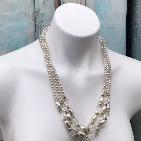 3 Strand Faux pearl and bead necklace - Picture 1 of 4